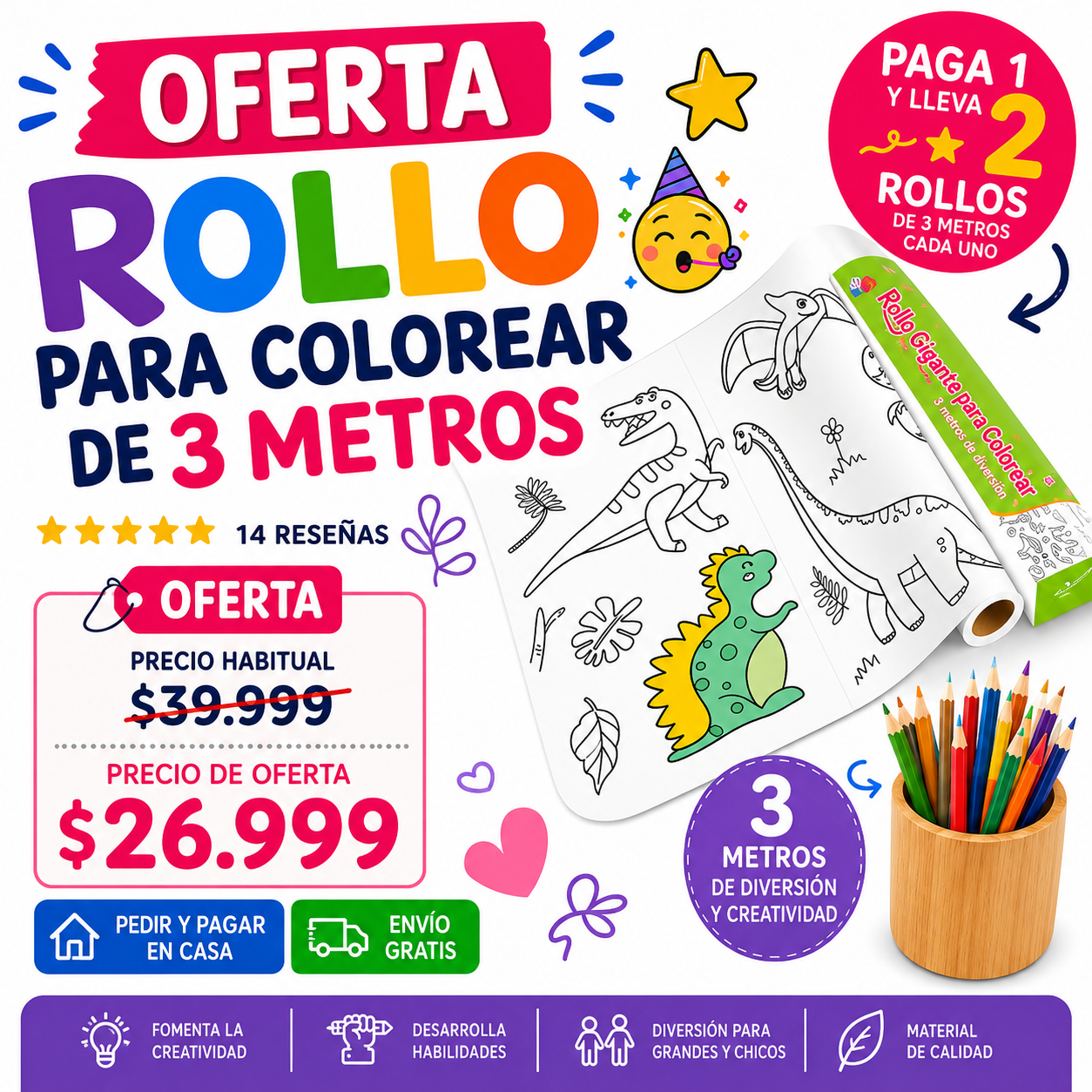 2x1 EN ROLLO PARA COLOREAR DE 3 METROS