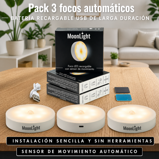 3x1 en Luz Led recargable con Sensor de Movimiento