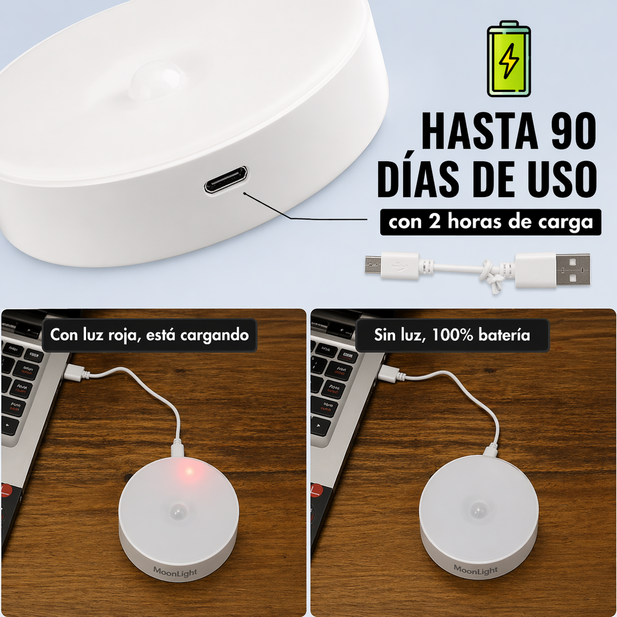 3x1 en Luz Led recargable con Sensor de Movimiento