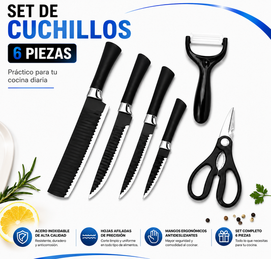 Juego De Cuchillos Profesional Antiadherentes X6 - En Acero Inoxidable