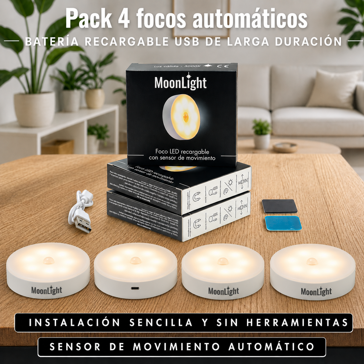 4x1 en Luces Led recargable con Sensor de Movimiento